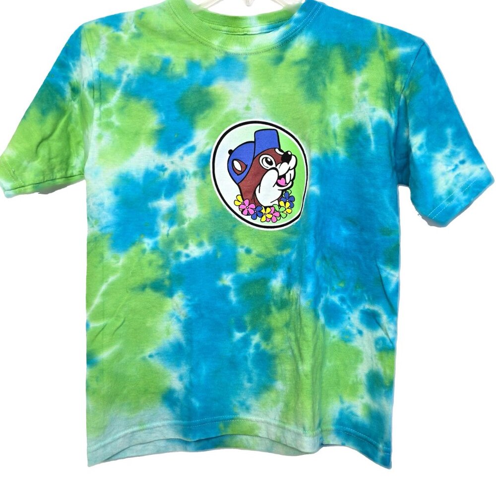 Buc-ee's T Shirt ~ Tie Dye Blue Green, Size Youth Medium Bucees ~ NWT